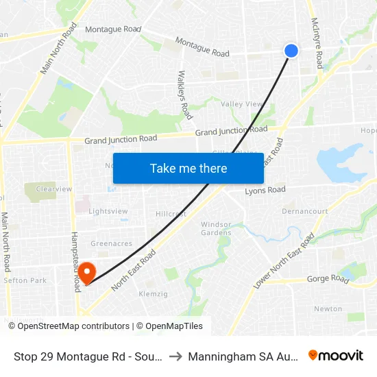 Stop 29 Montague Rd - South side to Manningham SA Australia map