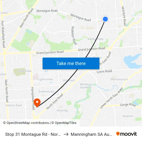 Stop 31 Montague Rd - North side to Manningham SA Australia map