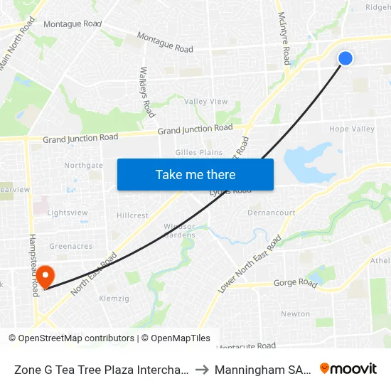 Zone G Tea Tree Plaza Interchange - East side to Manningham SA Australia map