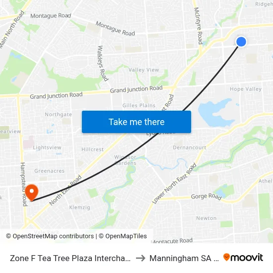 Zone F Tea Tree Plaza Interchange - East side to Manningham SA Australia map