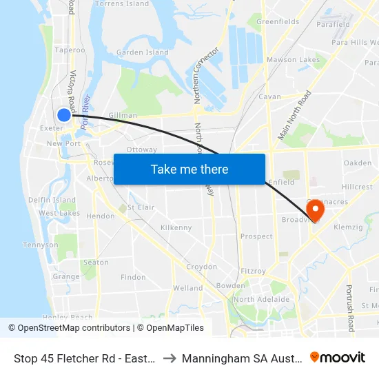 Stop 45 Fletcher Rd - East side to Manningham SA Australia map