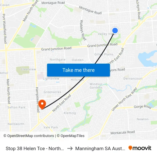 Stop 38 Helen Tce - North side to Manningham SA Australia map