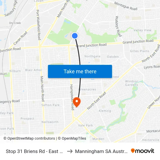 Stop 31 Briens Rd - East side to Manningham SA Australia map