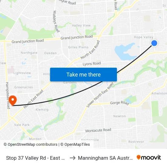 Stop 37 Valley Rd - East side to Manningham SA Australia map