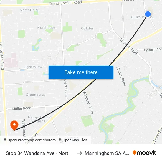 Stop 34 Wandana Ave - North East side to Manningham SA Australia map
