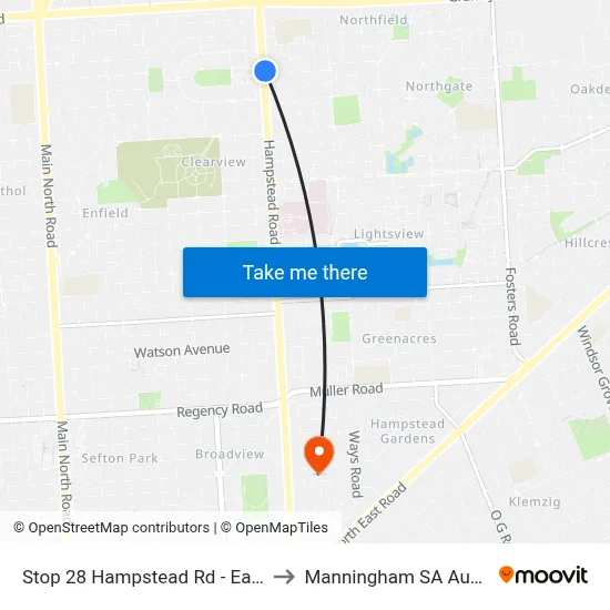 Stop 28 Hampstead Rd - East side to Manningham SA Australia map