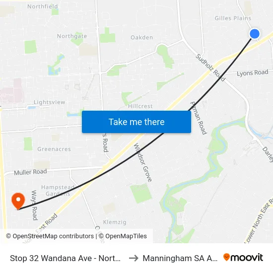 Stop 32 Wandana Ave - North East side to Manningham SA Australia map