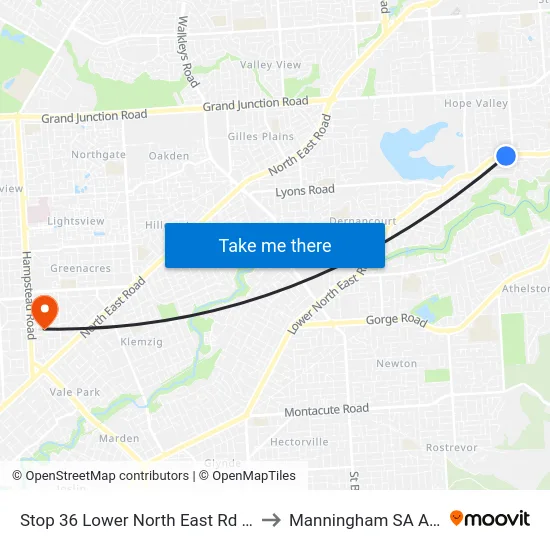 Stop 36 Lower North East Rd - East side to Manningham SA Australia map