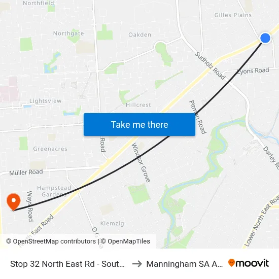 Stop 32 North East Rd - South East side to Manningham SA Australia map