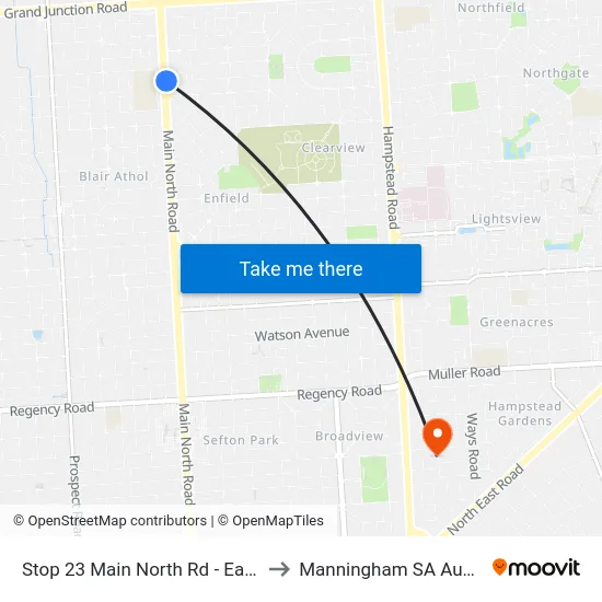 Stop 23 Main North Rd - East side to Manningham SA Australia map