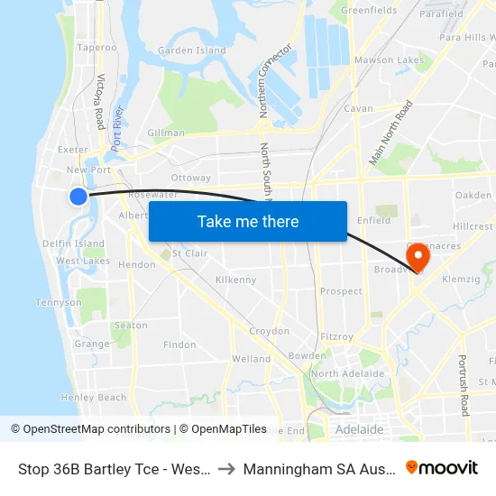 Stop 36B Bartley Tce - West side to Manningham SA Australia map