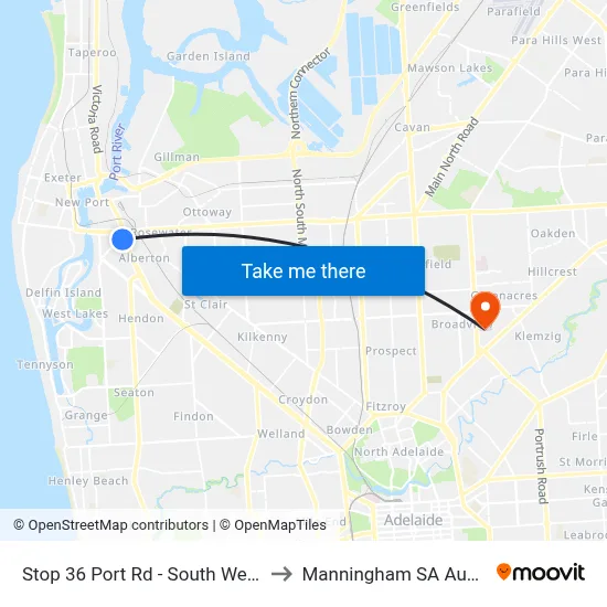 Stop 36 Port Rd - South West side to Manningham SA Australia map