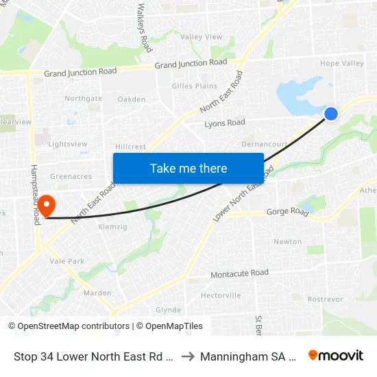 Stop 34 Lower North East Rd - North side to Manningham SA Australia map