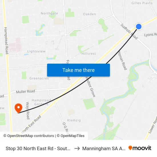 Stop 30 North East Rd - South East side to Manningham SA Australia map