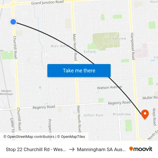 Stop 22 Churchill Rd - West side to Manningham SA Australia map