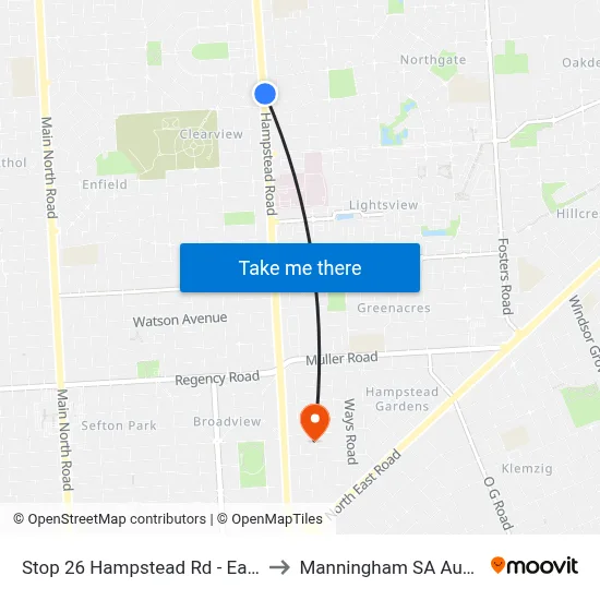 Stop 26 Hampstead Rd - East side to Manningham SA Australia map