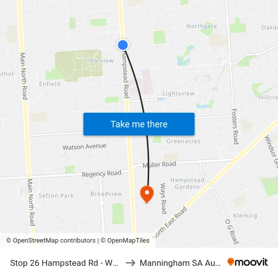 Stop 26 Hampstead Rd - West side to Manningham SA Australia map