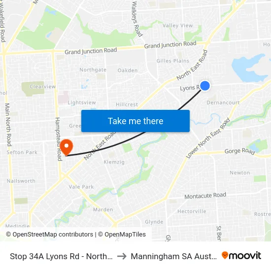 Stop 34A Lyons Rd - North side to Manningham SA Australia map