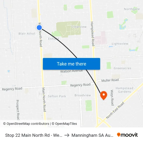 Stop 22 Main North Rd - West side to Manningham SA Australia map