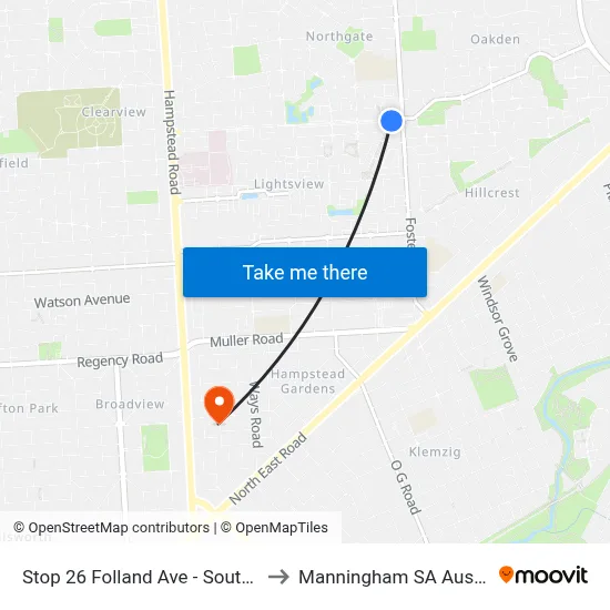 Stop 26 Folland Ave - South side to Manningham SA Australia map