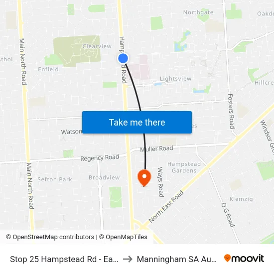 Stop 25 Hampstead Rd - East side to Manningham SA Australia map