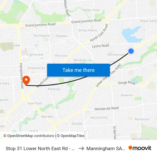 Stop 31 Lower North East Rd - South East side to Manningham SA Australia map