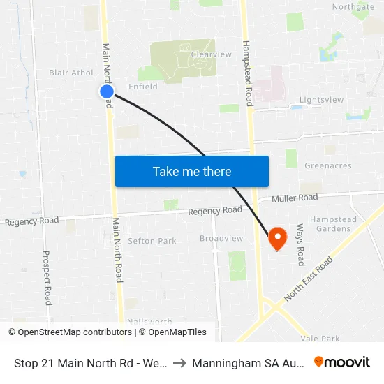 Stop 21 Main North Rd - West side to Manningham SA Australia map
