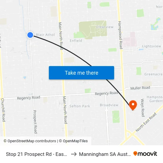 Stop 21 Prospect Rd - East side to Manningham SA Australia map