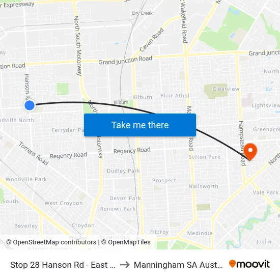 Stop 28 Hanson Rd - East side to Manningham SA Australia map