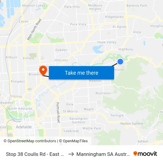 Stop 38 Coulls Rd - East side to Manningham SA Australia map