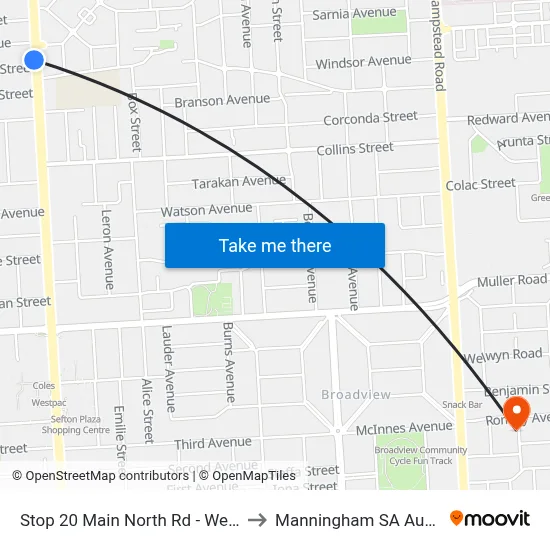 Stop 20 Main North Rd - West side to Manningham SA Australia map