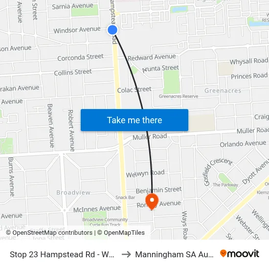 Stop 23 Hampstead Rd - West side to Manningham SA Australia map