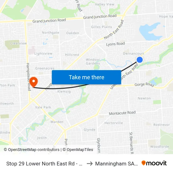 Stop 29 Lower North East Rd - South East side to Manningham SA Australia map