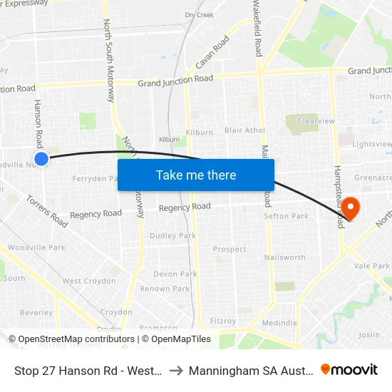 Stop 27 Hanson Rd - West side to Manningham SA Australia map