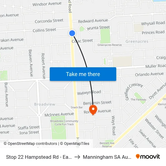Stop 22 Hampstead Rd - East side to Manningham SA Australia map