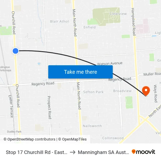 Stop 17 Churchill Rd - East side to Manningham SA Australia map