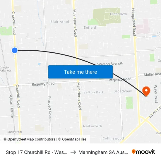 Stop 17 Churchill Rd - West side to Manningham SA Australia map