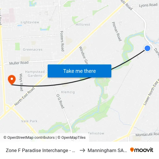 Zone F Paradise Interchange - North West side to Manningham SA Australia map