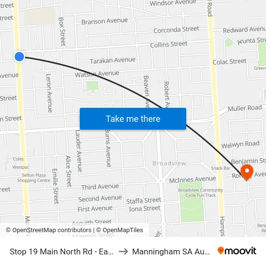 Stop 19 Main North Rd - East side to Manningham SA Australia map