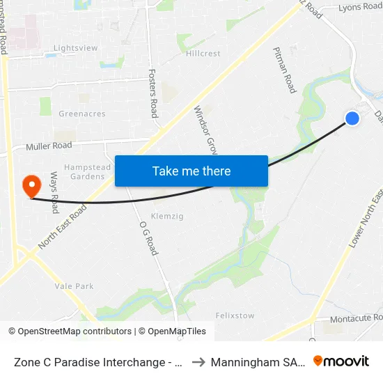 Zone C Paradise Interchange - South East side to Manningham SA Australia map
