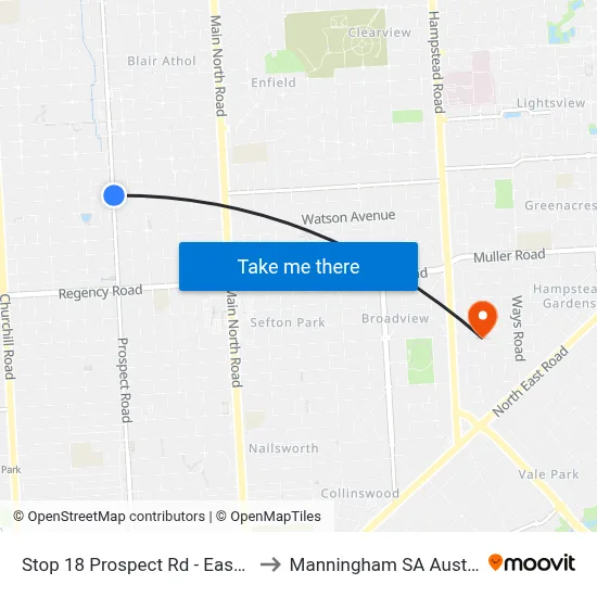 Stop 18 Prospect Rd - East side to Manningham SA Australia map