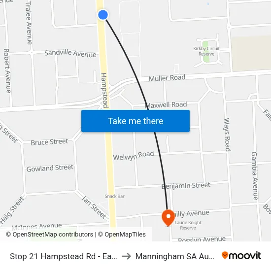 Stop 21 Hampstead Rd - East side to Manningham SA Australia map