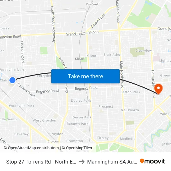 Stop 27 Torrens Rd - North East side to Manningham SA Australia map
