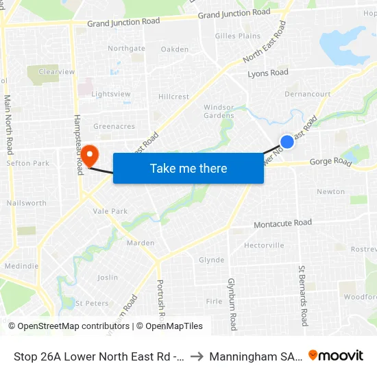 Stop 26A Lower North East Rd - South East side to Manningham SA Australia map