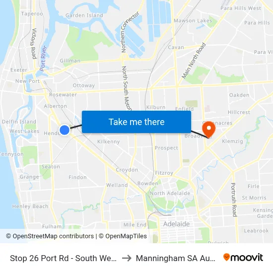 Stop 26 Port Rd - South West side to Manningham SA Australia map