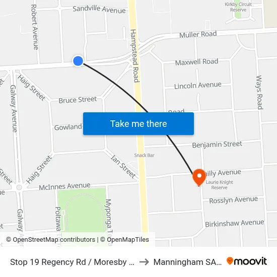 Stop 19 Regency Rd / Moresby Ave - North side to Manningham SA Australia map