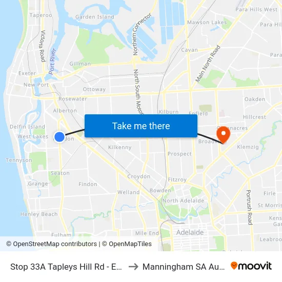 Stop 33A Tapleys Hill Rd - East side to Manningham SA Australia map
