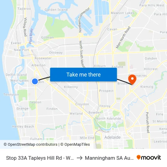 Stop 33A Tapleys Hill Rd - West side to Manningham SA Australia map