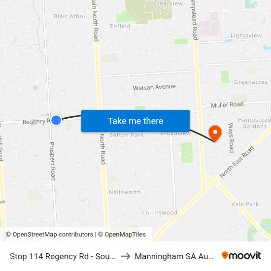 Stop 114 Regency Rd - South side to Manningham SA Australia map