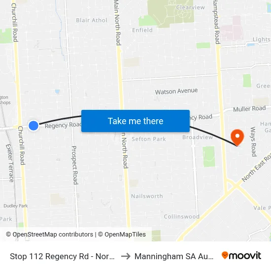 Stop 112 Regency Rd - North side to Manningham SA Australia map